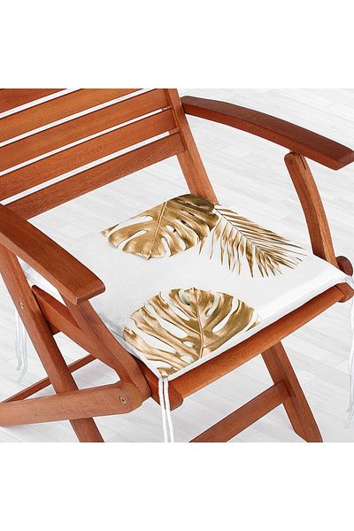 Realhomes 3D Gold Colored Palm Leaves Patterned Zippered Chair Cushion