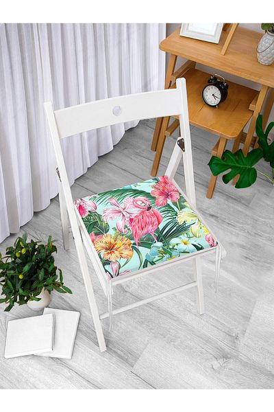 Realhomes Smiling Flamingo Motif Digital Printed Zippered Chair Cushion