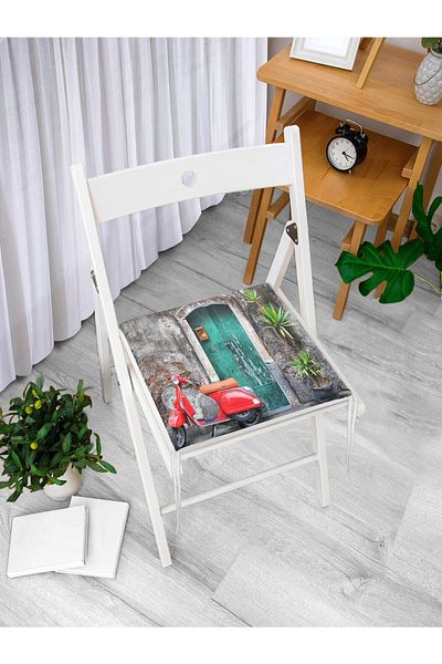 Realhomes Motorcycle Patterned Digital Printed Modern Zippered Chair Cushion