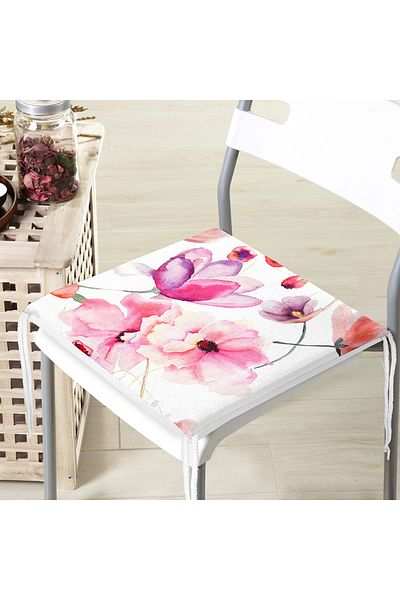 Realhomes Flower Themed Digital Printed Modern Zippered Chair Cushion with White Background