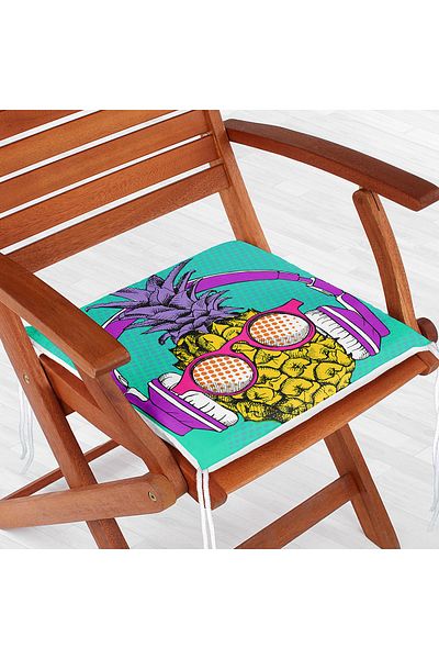 Realhomes Pineapple Patterned Digital Printed Zippered Chair Cushion on Blue Background