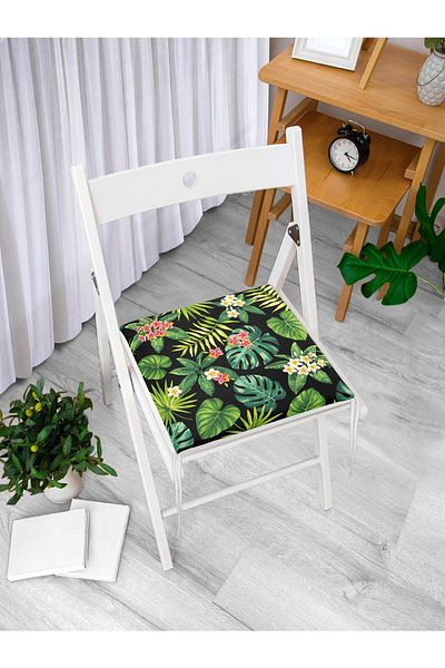 Realhomes Black Floor Leaves Zippered Chair Cushion