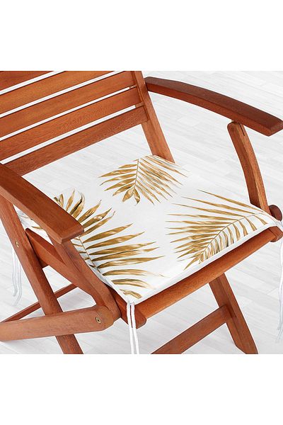 Realhomes Gold Colored Palm Leaves Digital Printed Zippered Chair Cushion