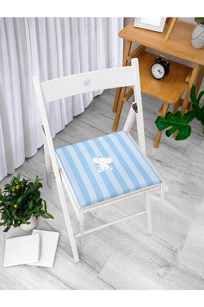 Realhomes Pernă de scaun modernă cu fermoar cu motiv elefant în dungi albastre