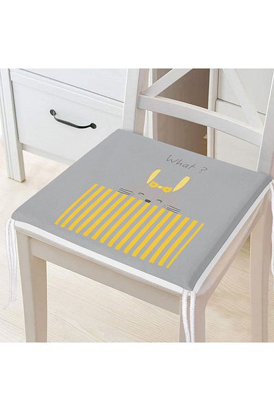 Realhomes Gray Yellow Teddy Bear Modern Zippered Chair Cushion on Gray Background