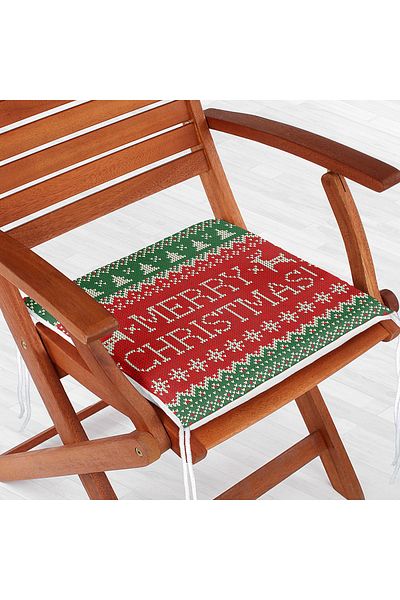 Realhomes Merry Christmas Motif Digital Printed Zippered Chair Cushion