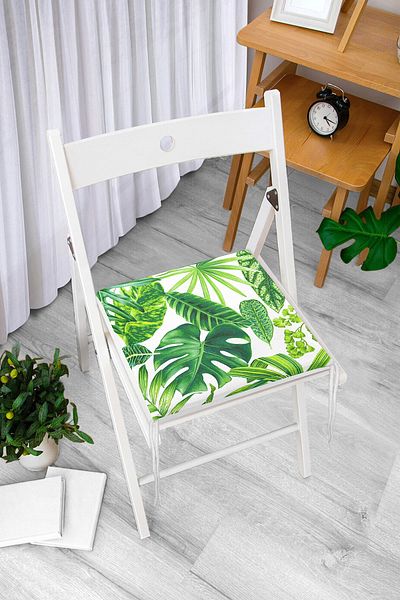 Realhomes Watercolor Leaves on White Background Specially Designed Zippered Chair Cushion