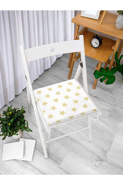 Realhomes Star Digital Printed Mustard Chair Cushion - Zippered