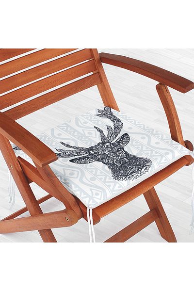 Realhomes Navy Blue Deer Illustration Patterned Digital Printed Zippered Chair Cushion