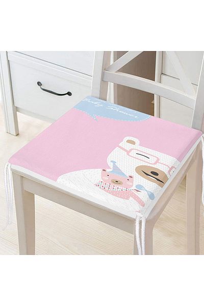 Realhomes Mama și Bebeluș Urs pe fundal roz Baby Shower Pernă pentru scaun cu fermoar pentru camera copiilor imprimată digital