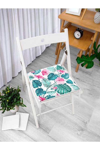Realhomes Modern Leaf Patterned Digital Printed Zippered Chair Cushion