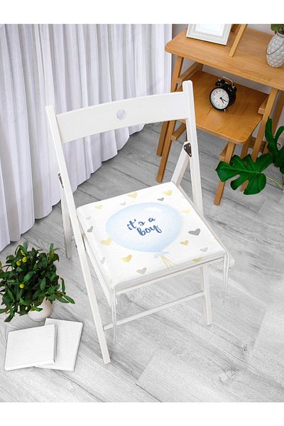 Realhomes Blue Balloon And Gold Hearts Specially Designed Modern Zippered Chair Cushion