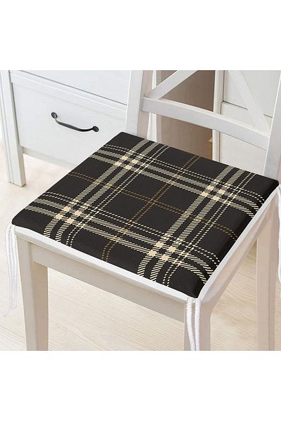 Realhomes Black Background Plaid Patterned Digital Printed Zippered Chair Cushion