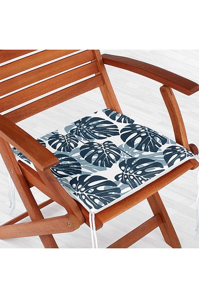 Realhomes Blue Colored Palm Leaves Digital Printed Zippered Chair Cushion