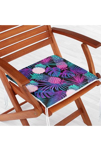 Realhomes Navy Blue Tropical Patterned Digital Printed Zippered Chair Cushion