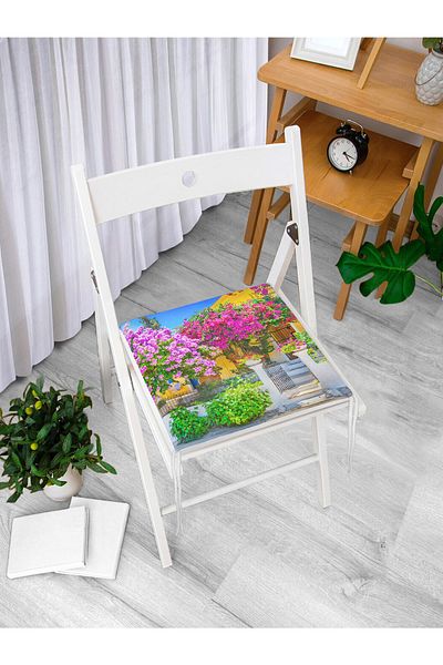 Realhomes Flower Themed Digital Printed Zippered Chair Cushion