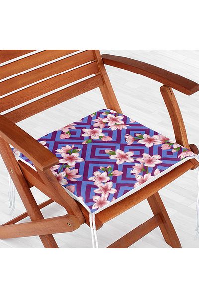 Realhomes Special Design Digital Printed Modern Zippered Chair Cushion with Flower Motifs on the Geometric Floor