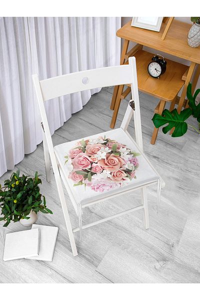 Realhomes Flower Patterned Digital Printed Zippered Chair Cushion