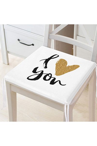 Realhomes Digital Printed Modern Zippered Chair Cushion with I Love You Written