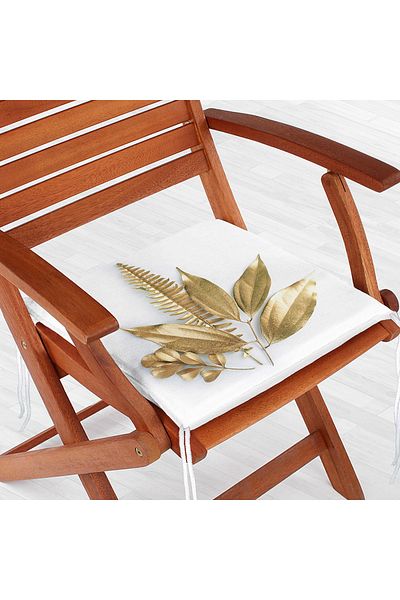 Realhomes 3D Gold Looking Leaves Patterned Modern Zippered Chair Cushion