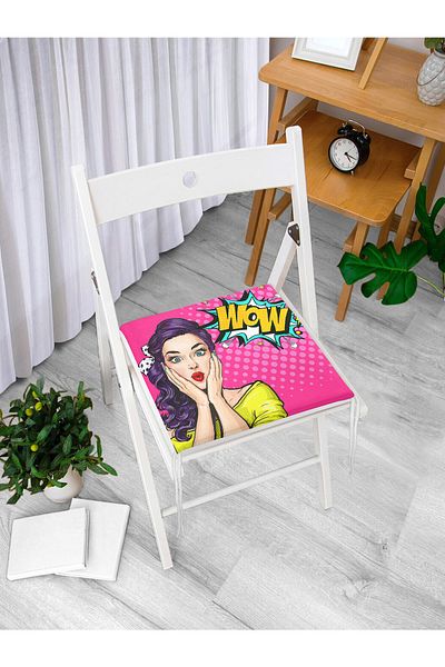 Realhomes Pop Art Illustrated Digital Printed Zippered Chair Cushion