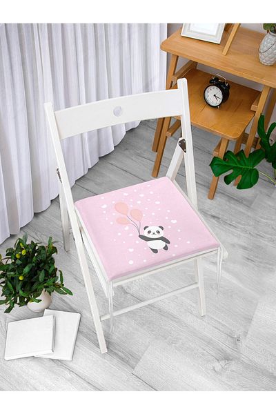 Realhomes Pernă de scaun modernă cu fermoar, cu baloane zburătoare de podea roz și model drăguț cu panda