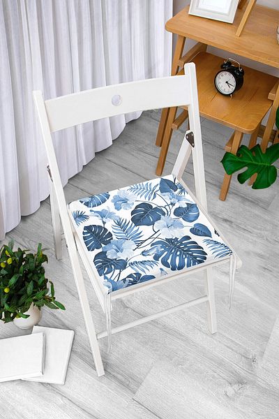 Realhomes Blue Amazon Leaves Specially Designed Zippered Chair Cushion