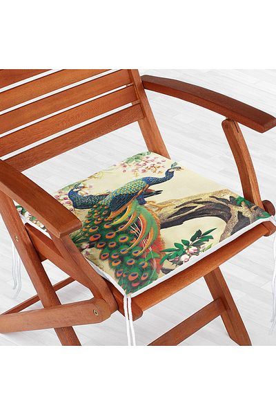 Realhomes Peacock Digital Printed Zippered Chair Cushion