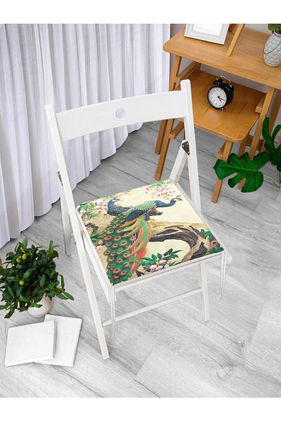 Realhomes Peacock Digital Printed Zippered Chair Cushion