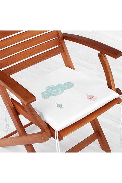 Realhomes White Background Blue Cloud Patterned Special Designed Digital Printed Modern Zippered Chair Cushion