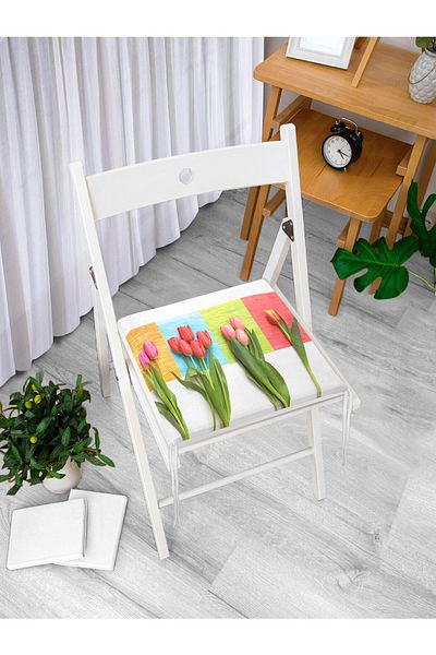 Realhomes Tulip Patterned Digital Printed Zippered Chair Cushion