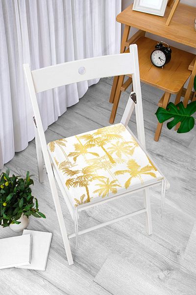 Realhomes Gold Colored Palms Specially Designed Zippered Chair Cushion