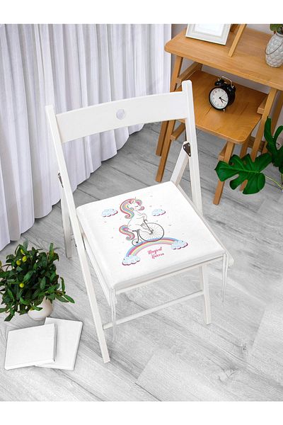 Realhomes Unicorn Patterned White Chair - Digital Printed, Zippered, Bicycle Ride