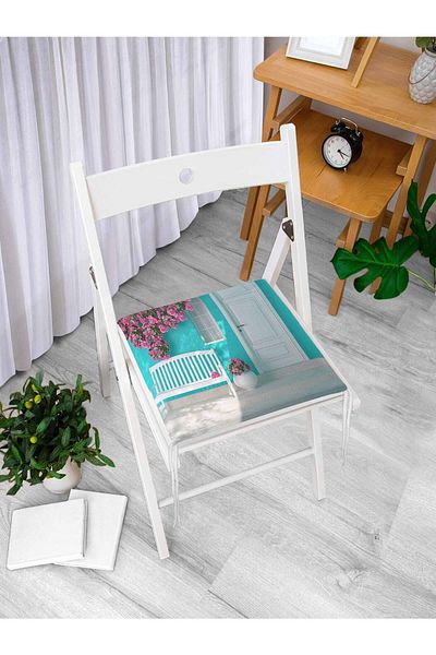 Realhomes Blue Garden Digital Printed Zippered Chair Cushion