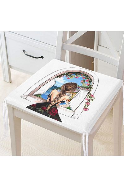 Realhomes Special Design Zippered Chair Cushion with Happiness Scenery Watercolor Drawing