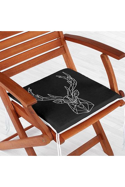 Realhomes Modern Zippered Chair Cushion with Black Background and Geometric Deer Drawing