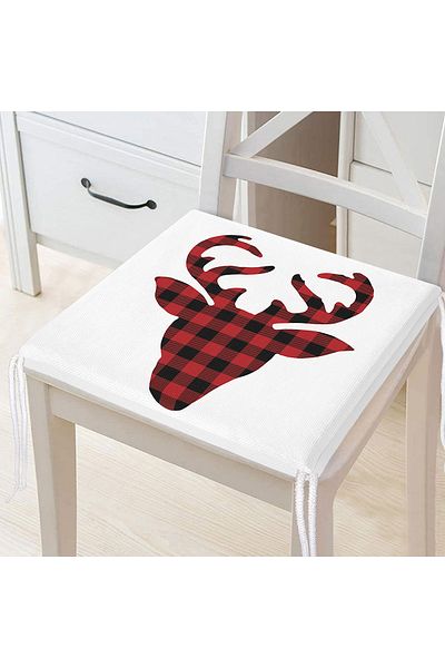 Realhomes Modern Plaid Deer Patterned Digital Printed Zippered Chair Cushion
