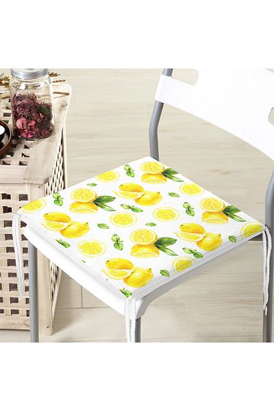 Realhomes Lemon Patterned Digital Printed Zippered Chair Cushion on White Background