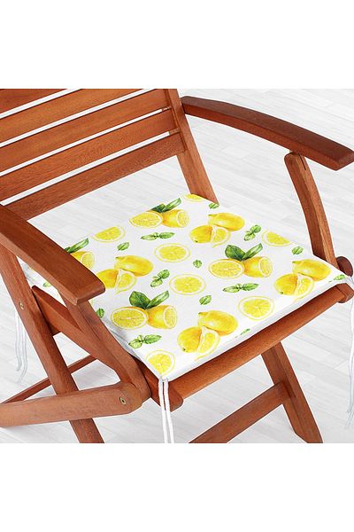Realhomes Lemon Patterned Digital Printed Zippered Chair Cushion on White Background