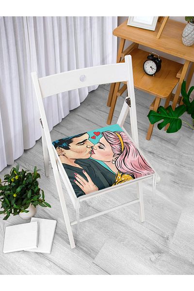 Realhomes Pop Art Illustrated Digital Printed Zippered Chair Cushion