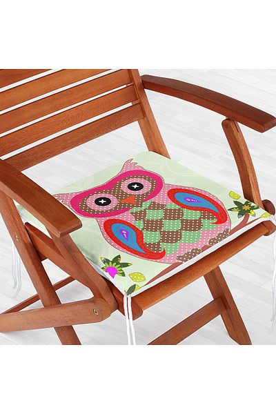 Realhomes Cute Owl Figured Special Design Digital Printed Zippered Chair Cushion