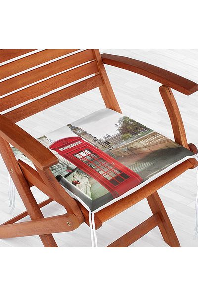 Realhomes Digital Printed Zippered Chair Cushion with Red Phone Booth Design