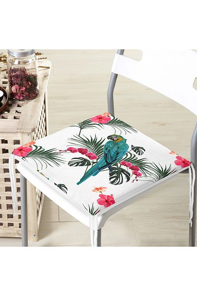 Realhomes Blue Parrot Digital Printed Zippered Chair Cushion
