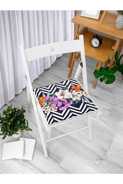 Realhomes Flower Pattern Digital Printed Zippered Chair Cushion