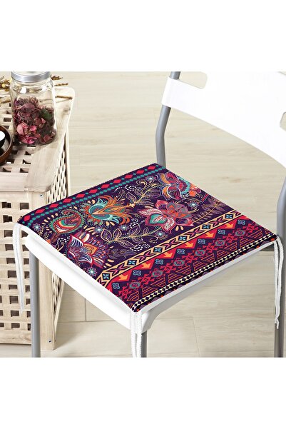 Realhomes Etnik Motifli Dijital Baskılı Modern Fermuarlı Sandalye Minderi