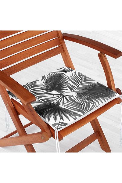 Realhomes Digital Printed Zippered Chair Cushion with Gray Tropical Plant Figure on White Background