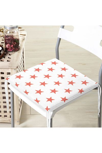 Realhomes Star Patterned Pomegranate Color Digital Printed Zippered Chair Cushion