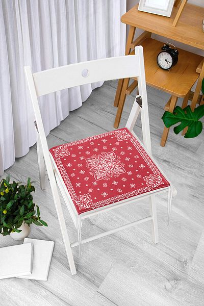 Realhomes Ethnic Motifs Digital Printed Modern Zippered Chair Cushion on Red Background