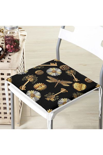 Realhomes Ethnic Objects on Black Background Specially Designed Zippered Chair Cushion