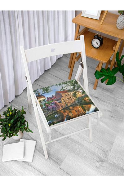 Realhomes Landscape Patterned Digital Printed Zippered Chair Cushion